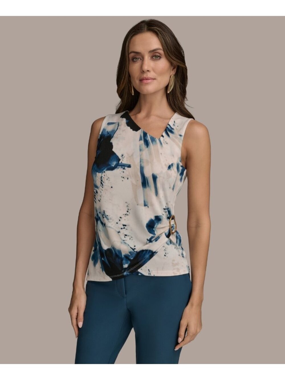 Donna Karan New York Women's Sleeveless Asymmetric Top Ivory Petite Size PXS $89
